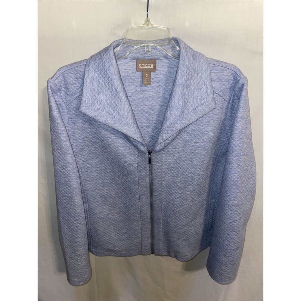 Chicos Quilted Jacket Women’s Size 2 U.S. Large Blue Zip Front Long Sleeve